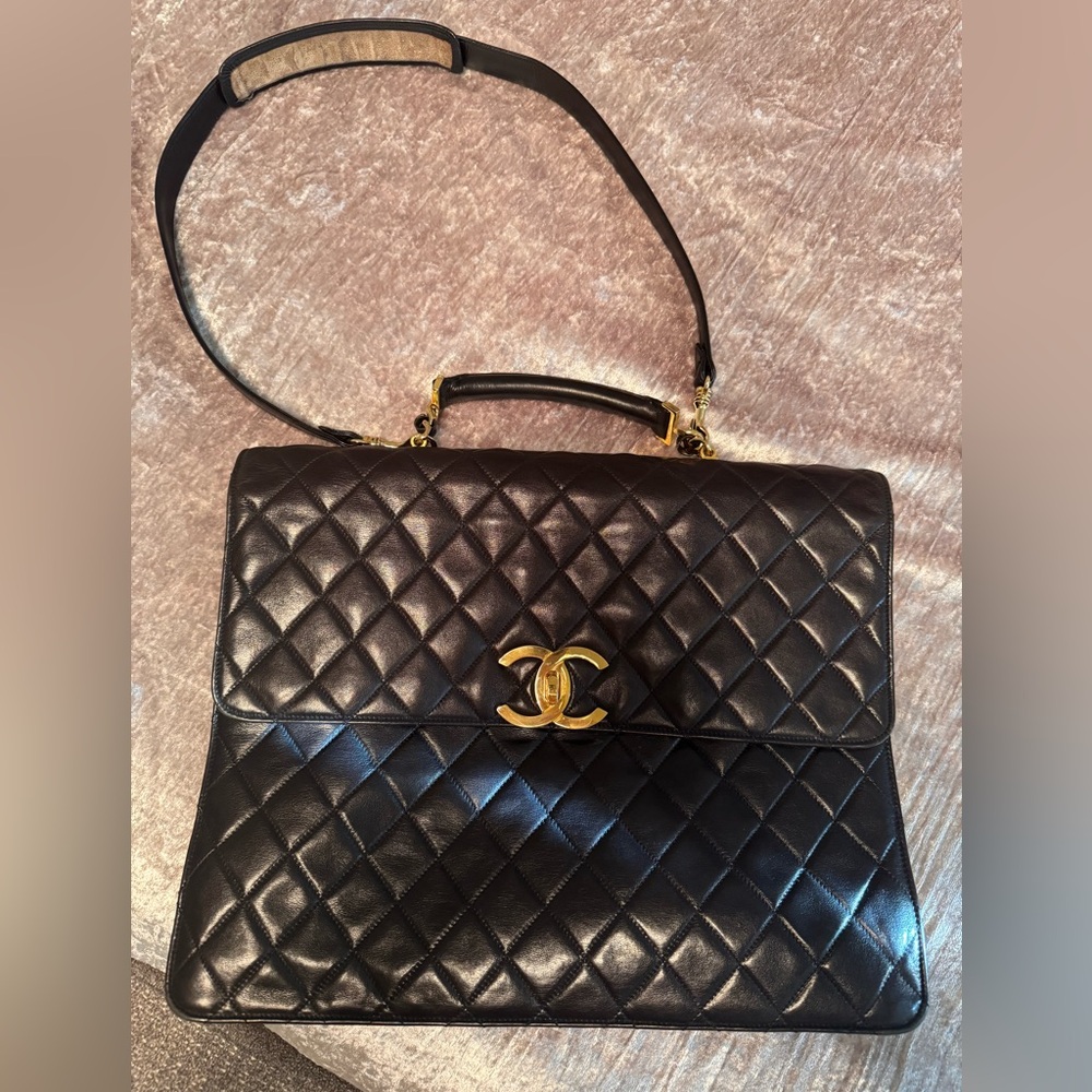 Authentic Chanel Black Quilted Satchel with Gold CC Hardware- vintage